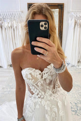 Sweetheart Tulle Wedding Dress Long With Lace Appliques-27dress